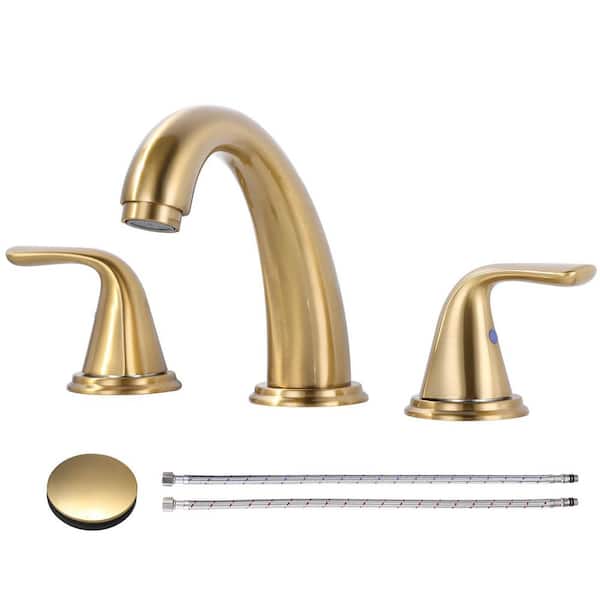 WOWOW 3-Holes 8 in. Widespread Double Handle Bathroom Faucet in Gold