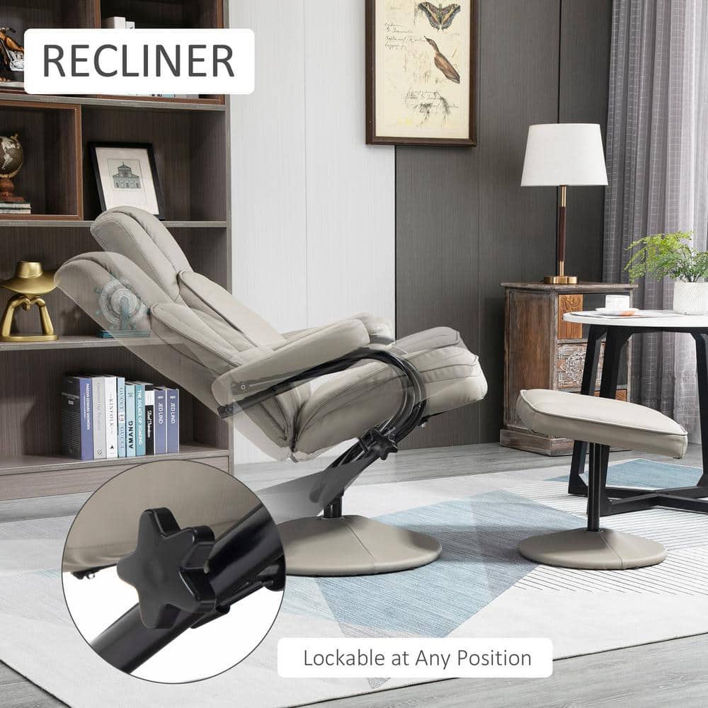 Gray Faux Leather Swivel Recliner with Ottoman