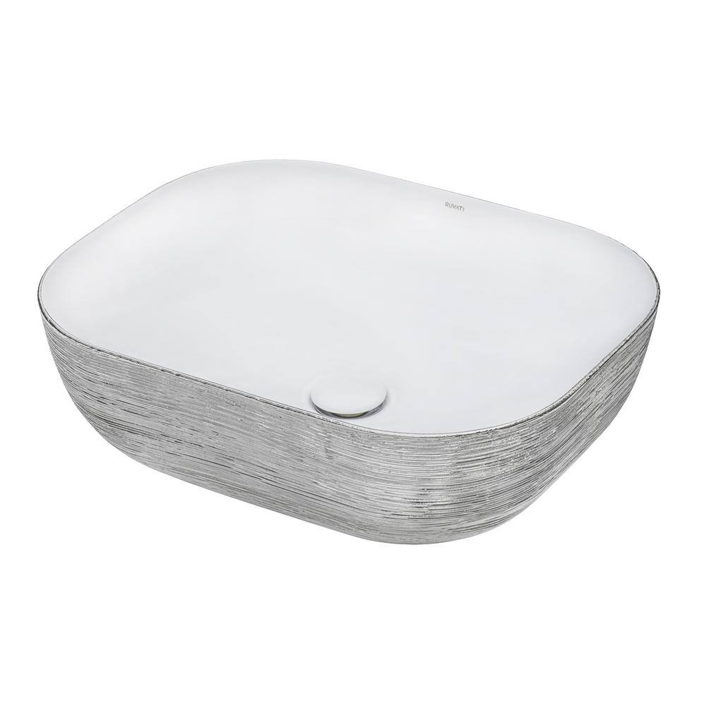 Silver and White 24" Ceramic Above-Counter Bathroom Vessel Sink