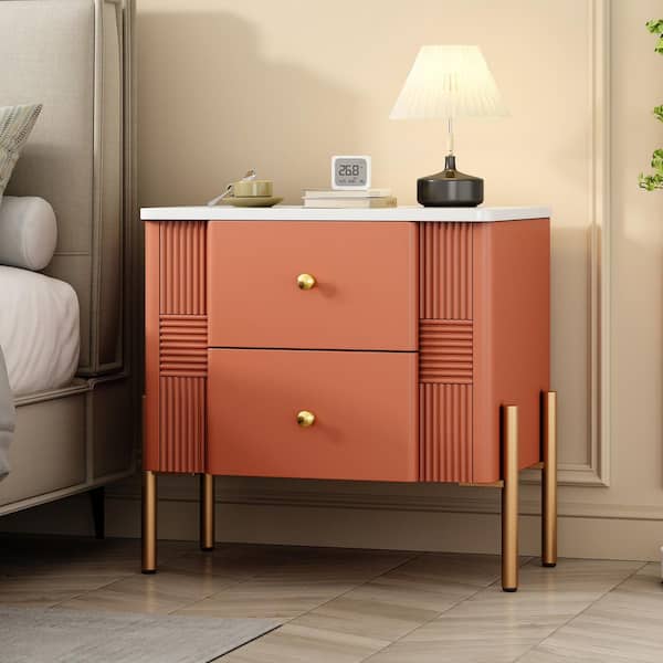 CHRISTOPHER KNIGHT HOME Judd Modern Orange 2 Drawers Wood Nightstand with Golden Metal Handles and High Legs