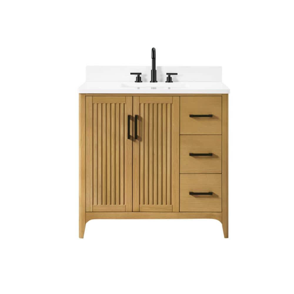 36 in. Freestanding Oak Bath Vanity with White Ceramic Top Pre-assembled price history on PriceWatchPro