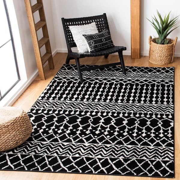 Tulum Black/Ivory Doormat 3 ft. x 3 ft. Square Chevron Diamond Tribal Area Rug