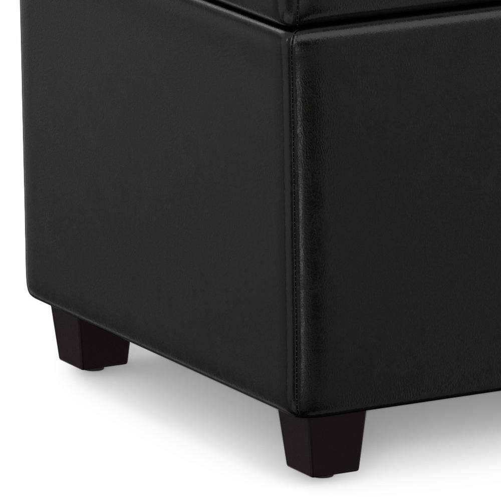 Midnight Black Faux Leather Extra Large Storage Ottoman Bench