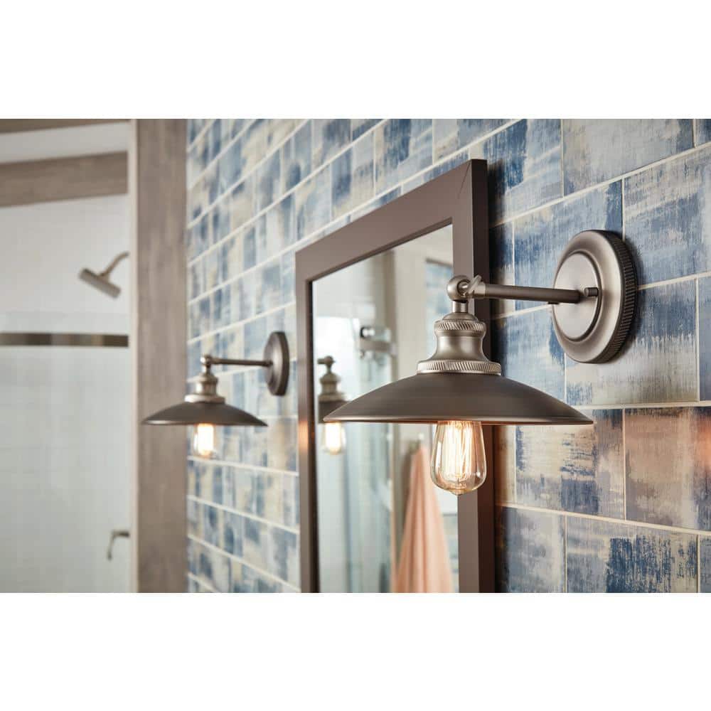 Antique Nickel Adjustable Swivel Wall Sconce with Brass Accents