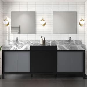 Zilara 84 in W x 22 in D Black and Grey Double Bath Vanity, Castle Grey Marble Top and 34 in Mirrors