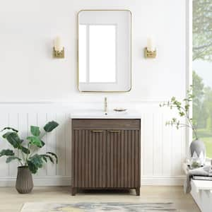 Palos 29.9 in.W x 18.1 in.D x 34.8 in.H Single Sink Bath Vanity in Antique Brown with White Ceramic Basin Top and Mirror