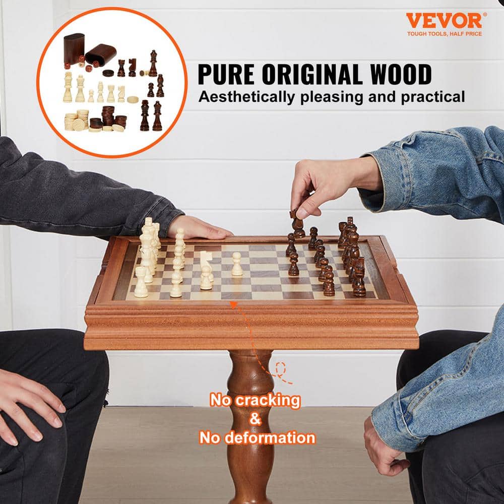 GSE Wooden 3-in-1 Chess Checkers Backgammon Table, Chess Checkers Backgammon Combo Game Set