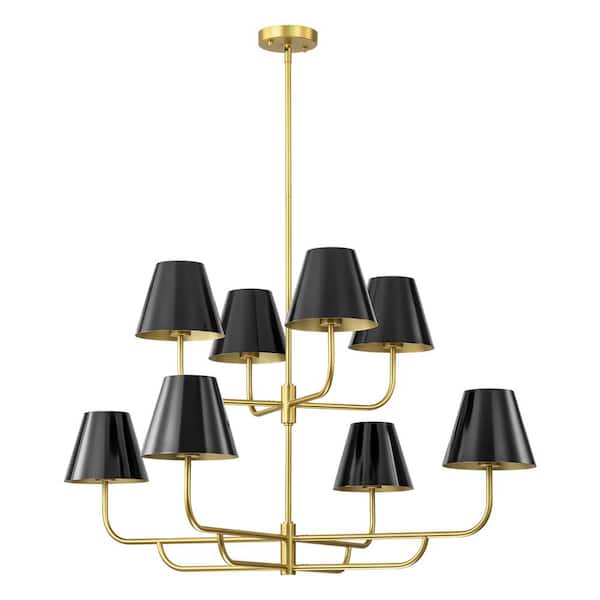 Rennnsan Amelia 8-Light Modern Black 2-Tiered Luxury Chandelier Oversized Cone Sputnik Chandelier