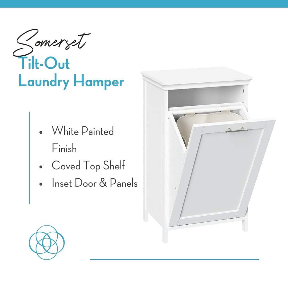 White MDF Tilt-Out Laundry Hamper Cabinet with Removable Bag