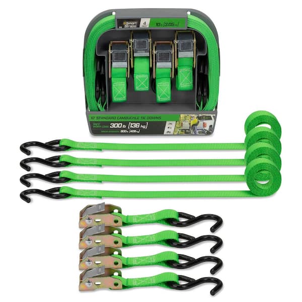 10 ft. Green Cambuckle Tie Down Straps with 300 lb. Safe Work Load - 4 pack