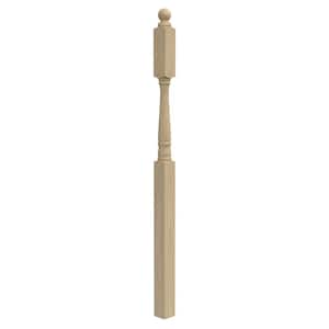 Stair Parts 4045 60 in. x 3 in. Unfinished Poplar Ball Top Landing Newel Post for Stair Remodel