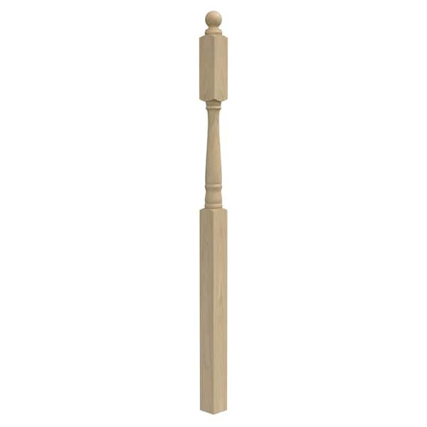 EVERMARK Stair Parts 4045 60 in. x 3 in. Unfinished Poplar Ball Top Landing Newel Post for Stair Remodel