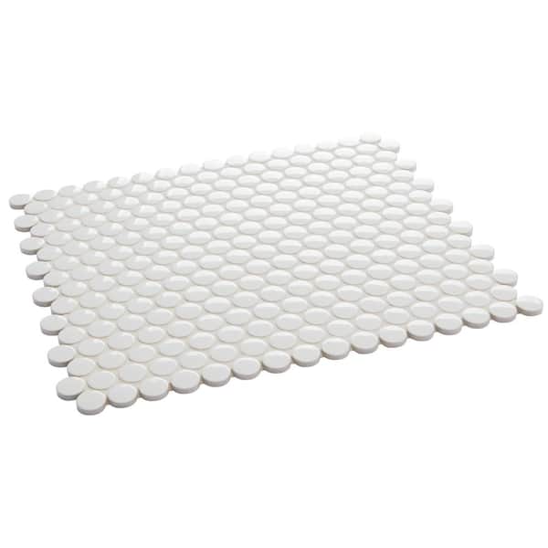 Daltile Finesse Glossy White 12 in. x 13 in. x 6.35 mm Porcelain Penny Round Mosaic Wall Tile (1.06 sq. ft. / piece) Daltile Finesse Glossy White 12 in. x 13 in. x 6.35 mm Porcelain Penny Round Mosaic Wall Tile (1.06 sq. ft. / piece)