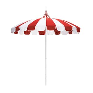 8.5 ft. White Aluminum Commercial Natural Pagoda Market Patio Umbrella with Push Lift in Jockey Red Sunbrella