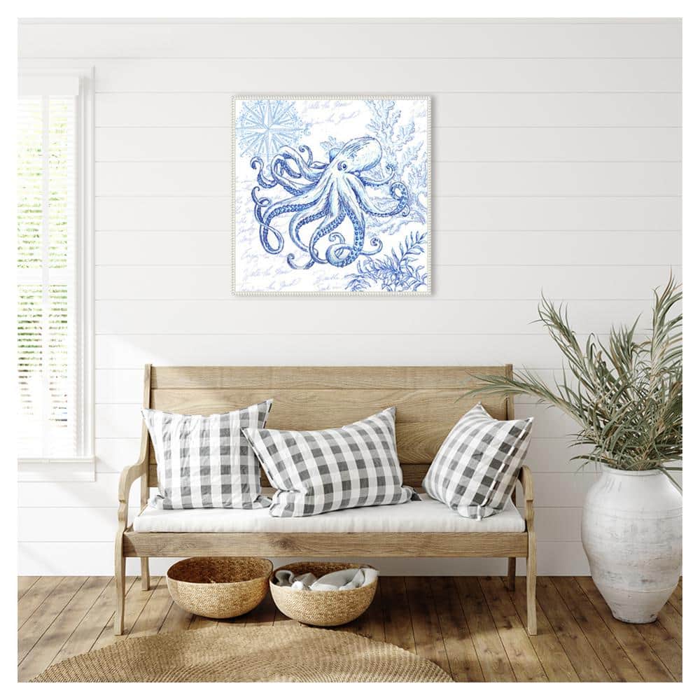 Coastal Sketchbook Octopus Blue and White Canvas Wall Art