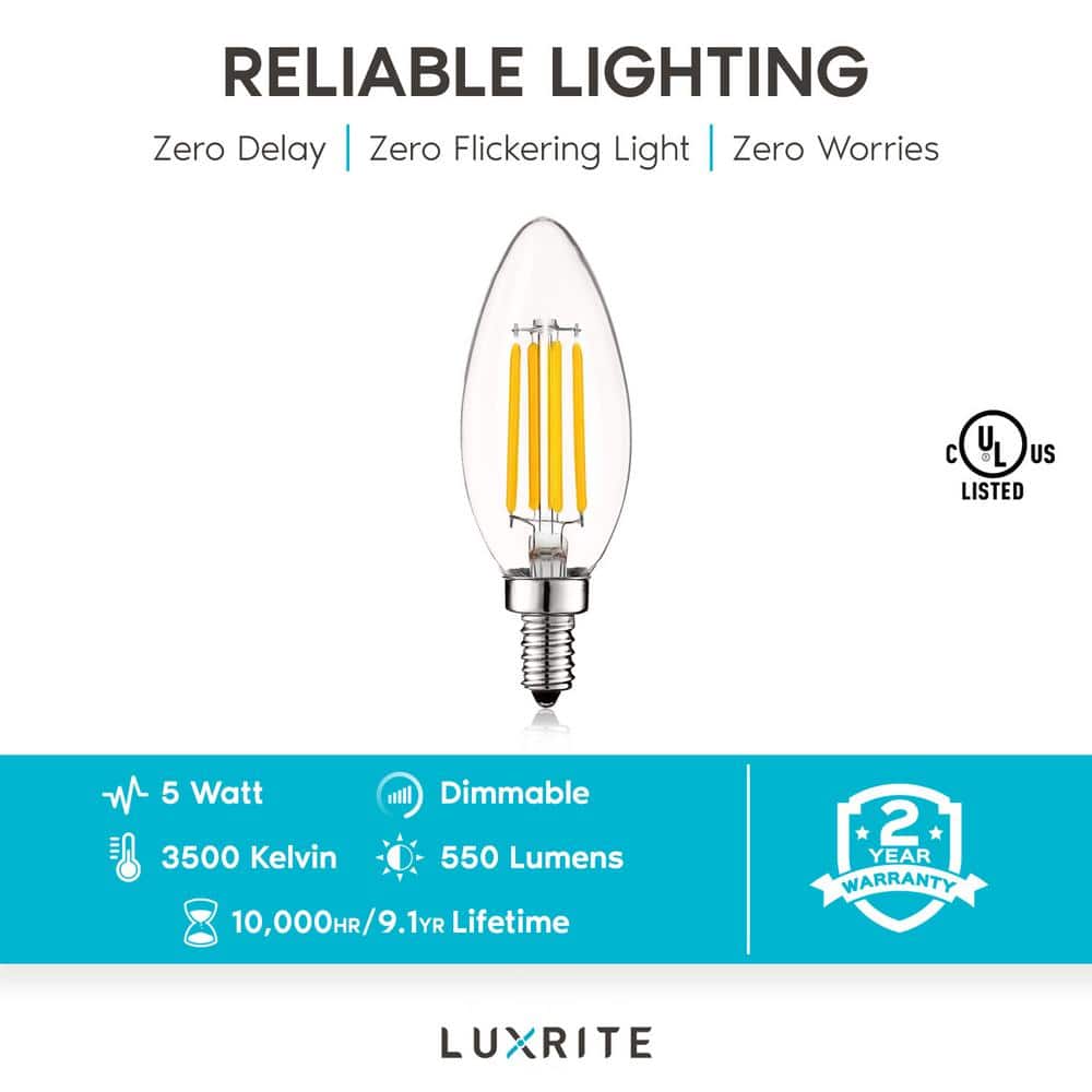 EcoLux 5W LED Dimmable Candelabra Bulbs, Natural White 3500K, 12-Pack