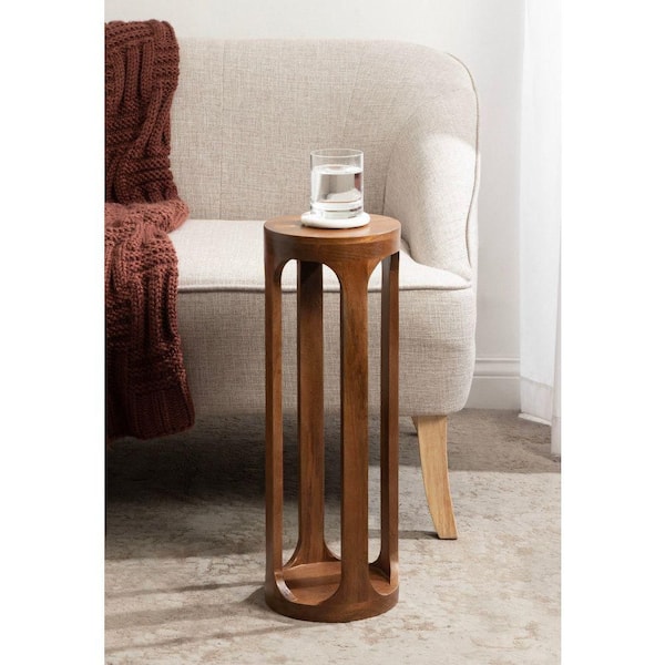 Kate and Laurel Dahl 8.00 in. Walnut Brown Round Solid Wood End