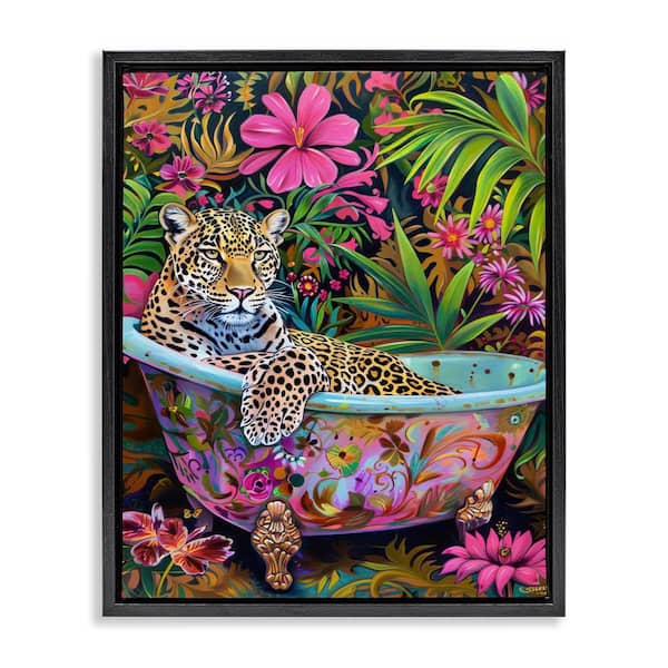 Stupell Industries Tropical Rainforest Leopard Tub by LSR Design Studio Black Floater Frame Animal Graphic Art Print 31 in. x 25 in.