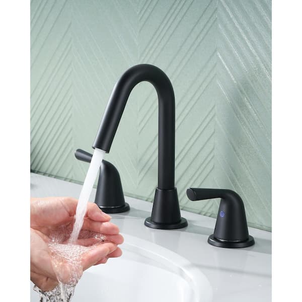 8 in. Widespread Double Handle Bathroom Faucet with Pop Up Drain and cUPC Certified Supply Lines in Matte Black