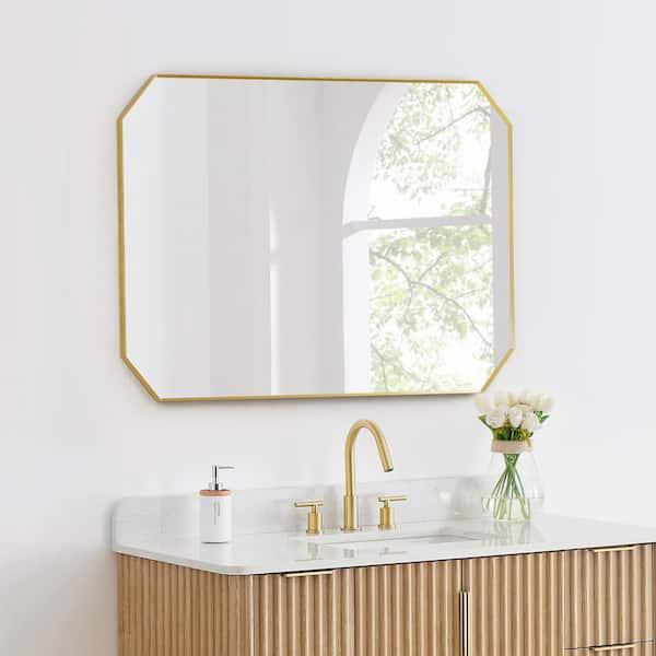 Allure 48 in. W x 30 in. H Octagon Aluminum Framed Wall Mounted Bathroom Vanity Mirror in Brushed Gold