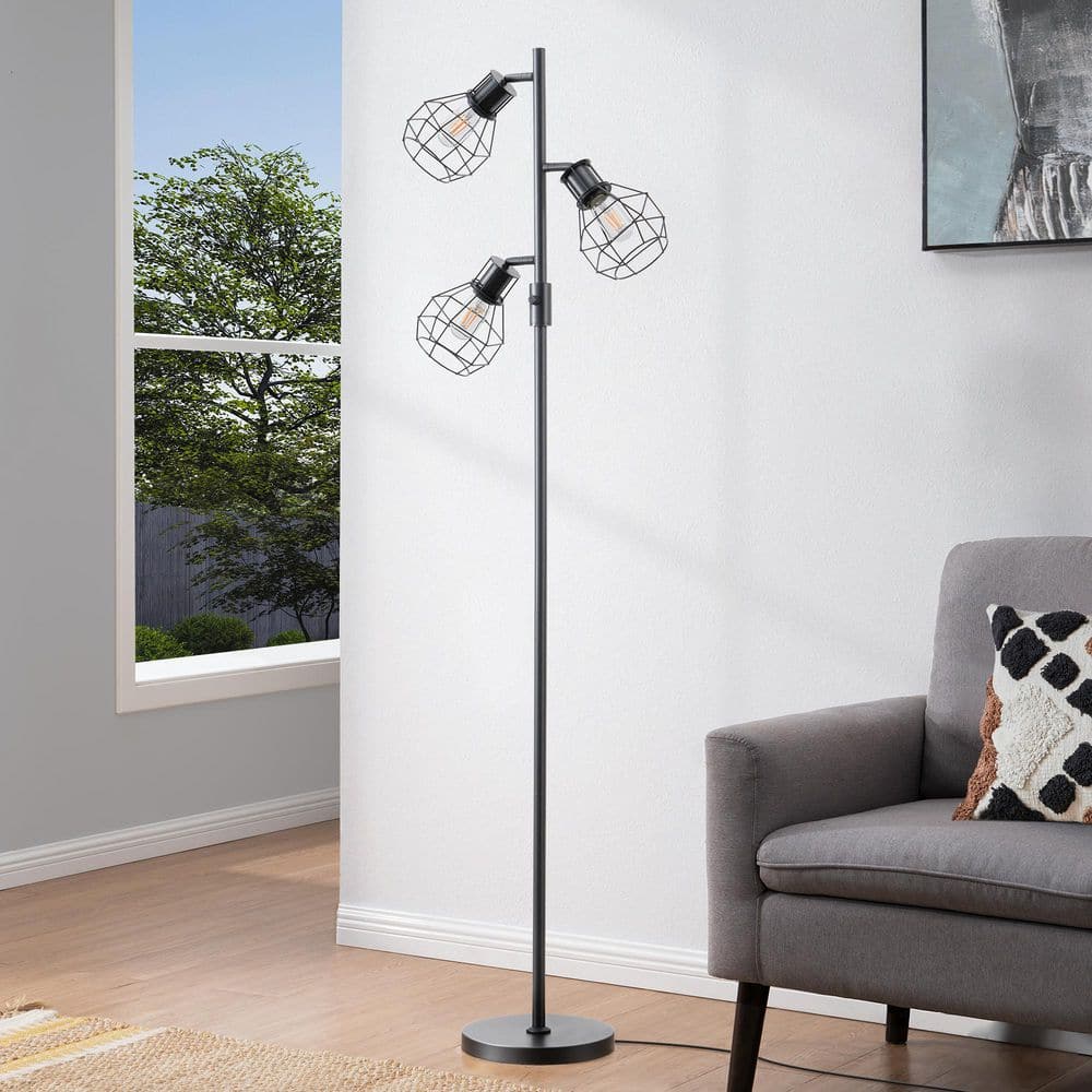 65 in. Black 3-Light Smart Dimmable Swing Arm Floor Lamp for Living Room with Elegant Cages price history on PriceWatchPro