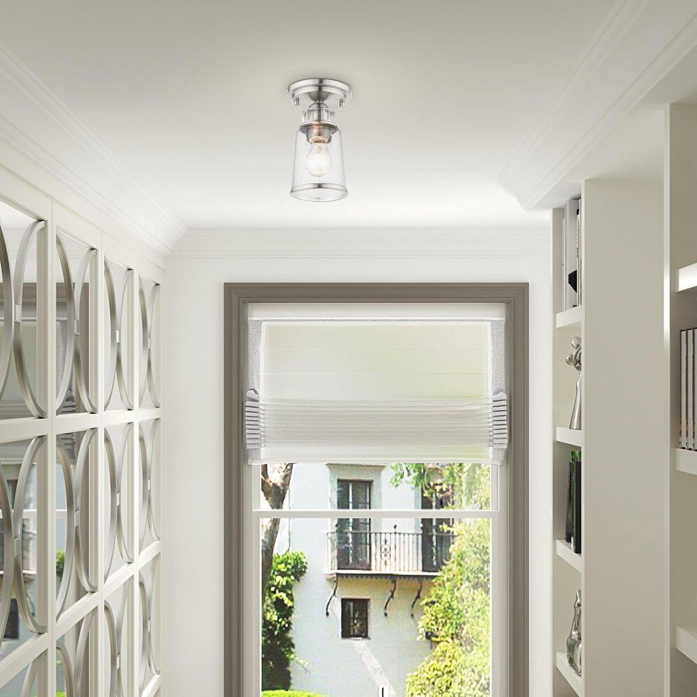 Brushed Nickel and Clear Glass 1-Light Flush Mount