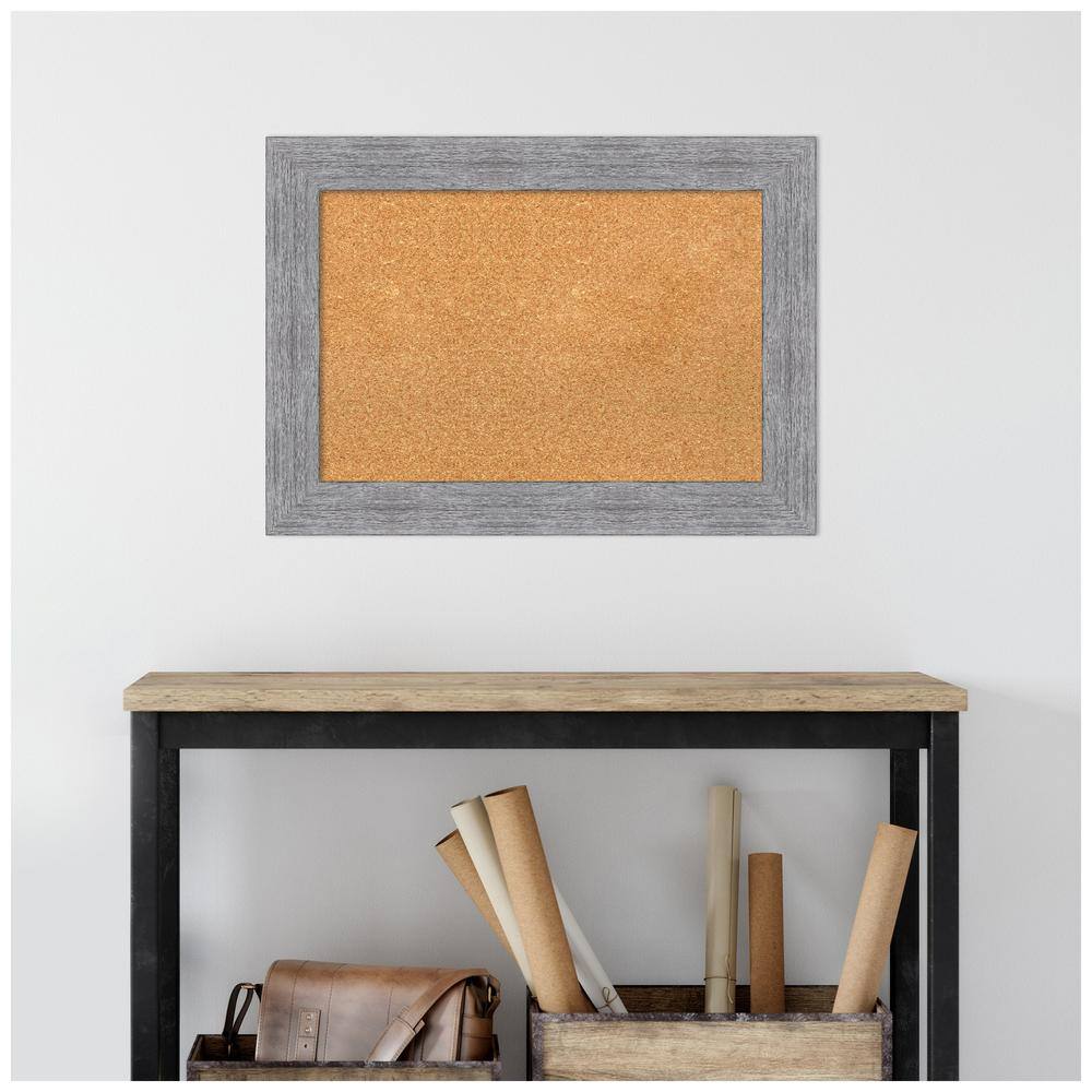 Rustic Grey Framed Natural Cork Bulletin Board 32" x 24"