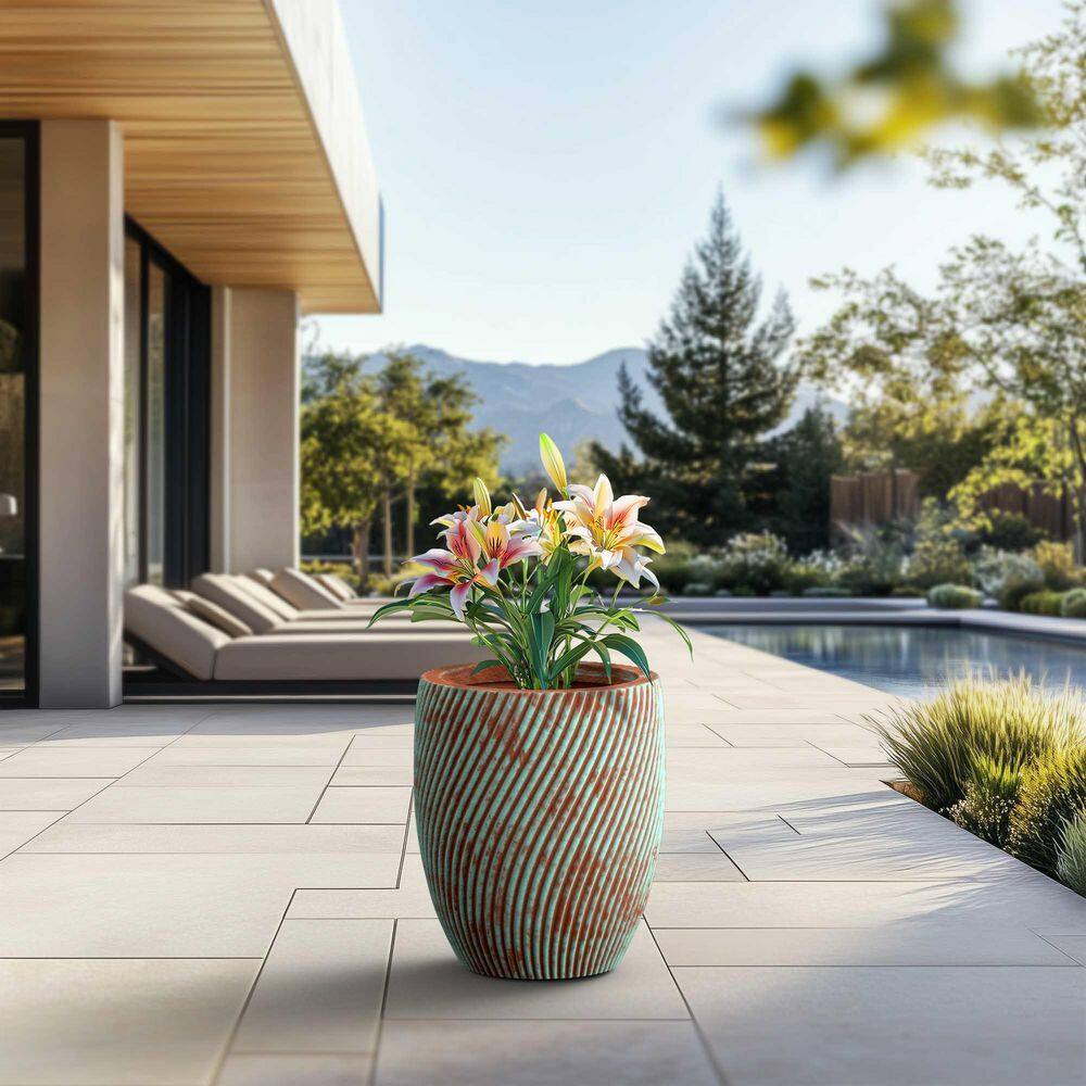 16 in. Large Muted Teal (Enhanced Interior) Concrete Round Planter / Pot with Drainage Holes price history on PriceWatchPro