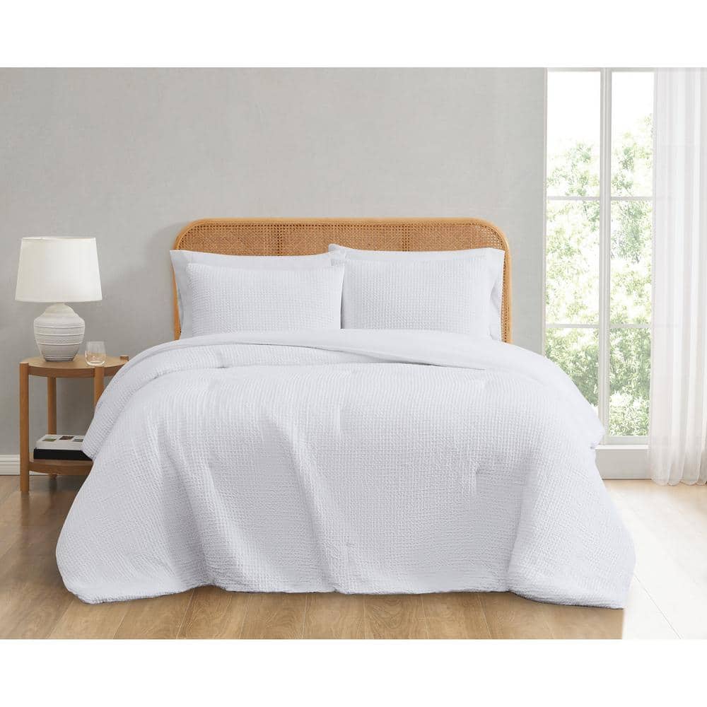 White Organic Cotton Waffle Weave Full Comforter Set
