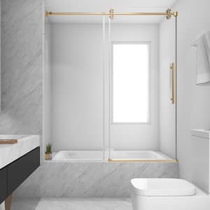60 in. W x 66 in. H Single Sliding Frameless Shower Tub Door in Brushed Gold with Clear 3/8 in. Glass