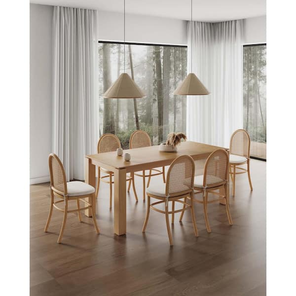 Manhattan Comfort Rockaway and Paragon 7-Piece Nature Solid Wood Top Dining Room Set Seats 6
