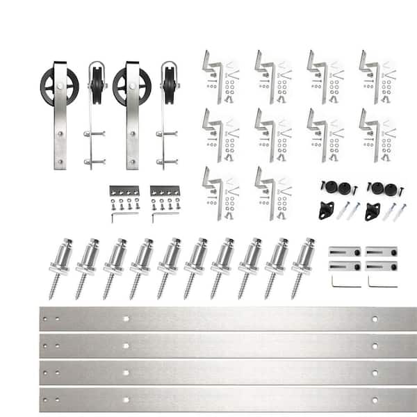 HOMACER 13 ft./156 in. Brushed Nickel Double Track Bypass Z-Shape Sliding Barn Door Hardware Kit - Spoke Wheel Design Roller