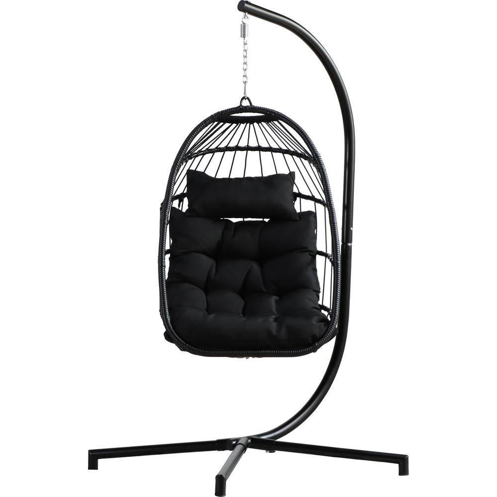 23.6 in. 1Person Black Aluminum Patio Swing with Stand ZHY110090669