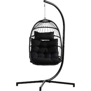 23.6 in. 1-Person Black Aluminum Patio Swing with Stand