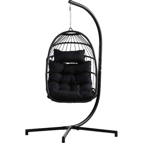 Unbranded 23.6 in. 1-Person Black Aluminum Patio Swing with Stand
