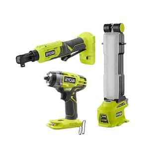 ONE+ 18V Cordless 3-Tool Combo Kit with Impact Wrench, 4-Position Ratchet, and Cordless LED Workbench Light (Tools Only)