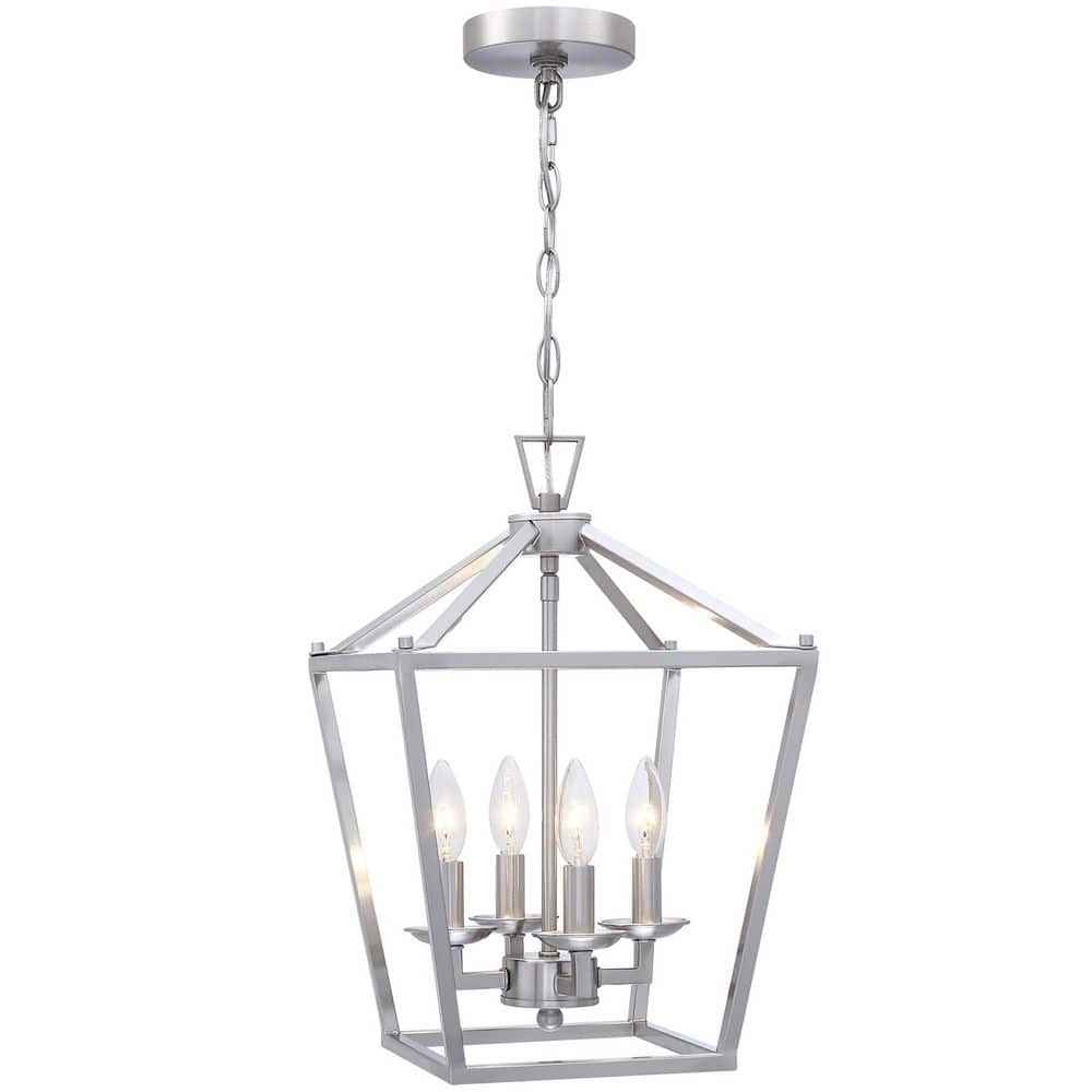 Uixe 12 in. 4Light Brushed Nickle Chandeliers Geometric Cage Lantern