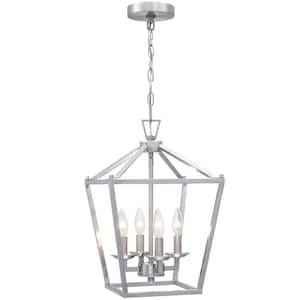 12 in. 4-Light Brushed Nickle Chandeliers Geometric Cage Lantern Pendant Light