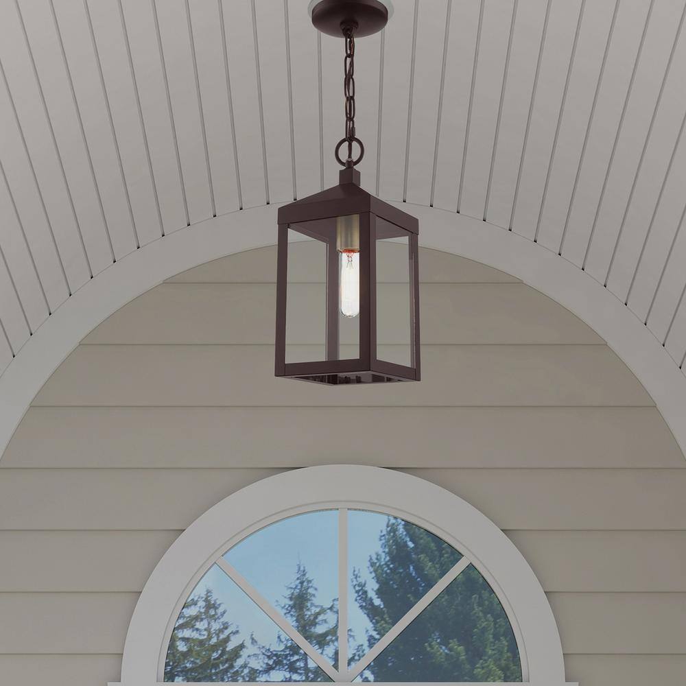 Nyack Bronze and Antique Brass 1-Light Outdoor Pendant with Clear Glass