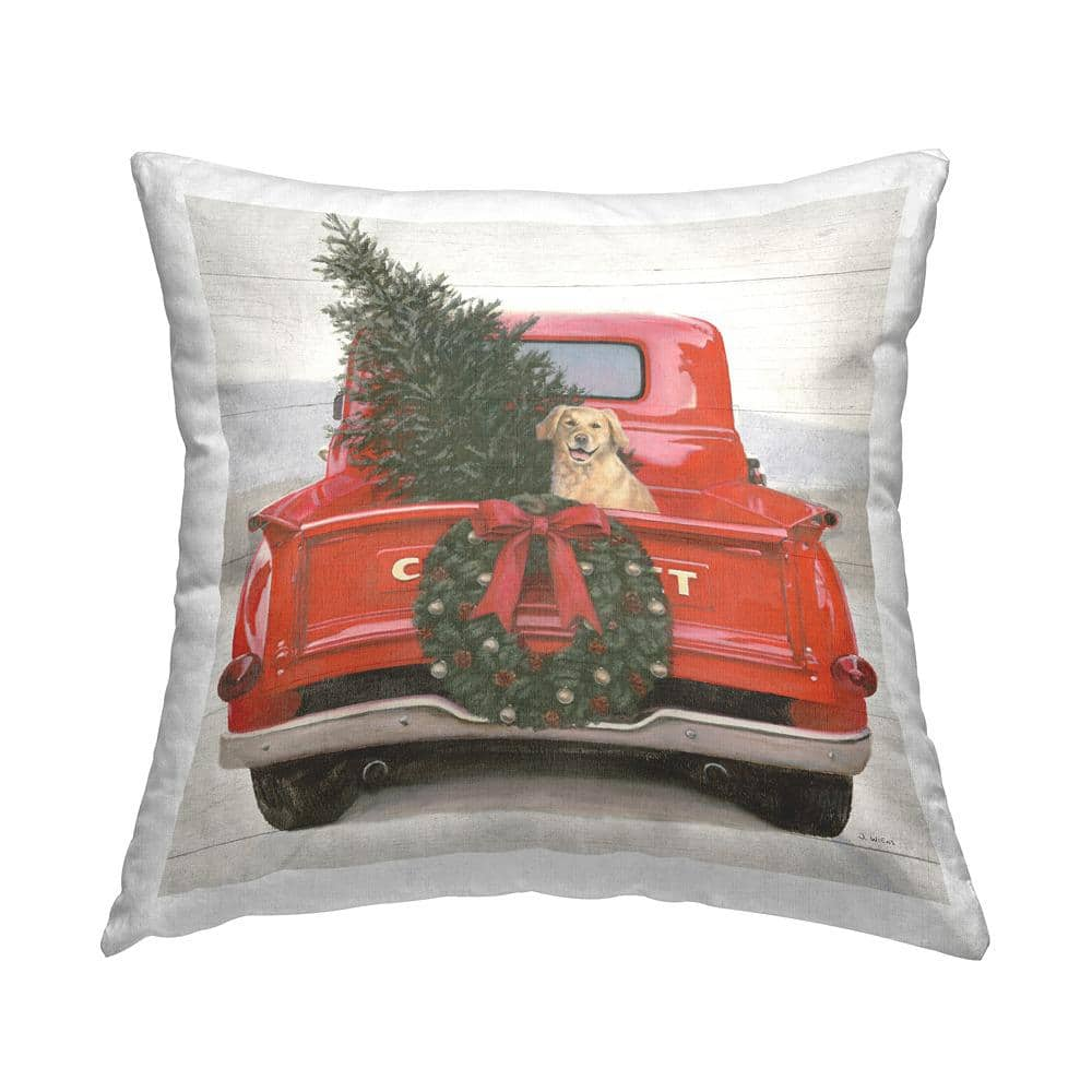 Stupell Industries Holiday Dog in Truck Red Print Polyester 18in. X 18in. Throw Pillow