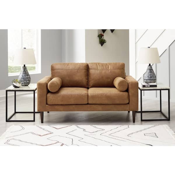 Telora 60 in. Solid Faux Leather 2-Seater Loveseat in Brown