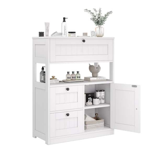 White 33.5 in. H Multi-Functional Accent Cabinet Office Storage Cabinet with Adjustable Shelf, Drawers