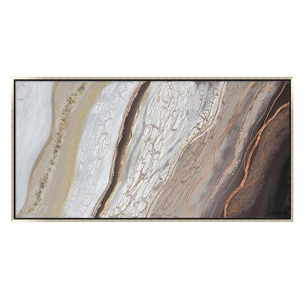 Oakland Living "Brown and Grey Abstract in. Silver Wooden Floating Frame Hand Painted Acrylic Wall Art 55 in. x 28 in.