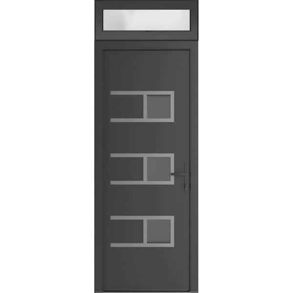 30 in. x 94 in. Left-hand/Inswing Frosted Glass Antracite Grey Steel Prehung Front Door with Hardware