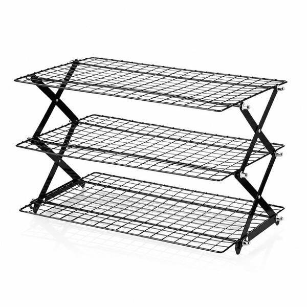 Iron 3-Tier Collapsible Cooling Rack, 16.93 in x 10.24 in, Thickened Wire Grid, for Baking (2-Pack)