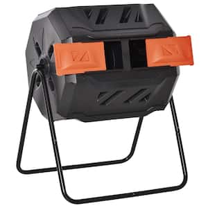 43 Gallon Tumbling Compost Bin Outdoor 360° Dual Chamber Rotating Composter, Orange