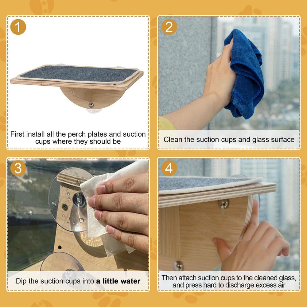 Small Natural Wood Cat Window Perch with Gray Mat
