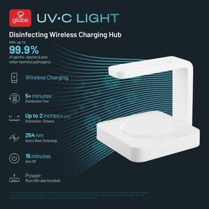 UV-C Light 7 in. White Disinfecting Wireless Charging Hub Lamp with Micro USB Cable Included