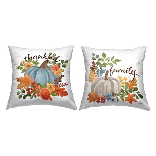 Family Thankful Fall Pumkin Multi-Color Square Outdoor Throw Pillow 2-Pack