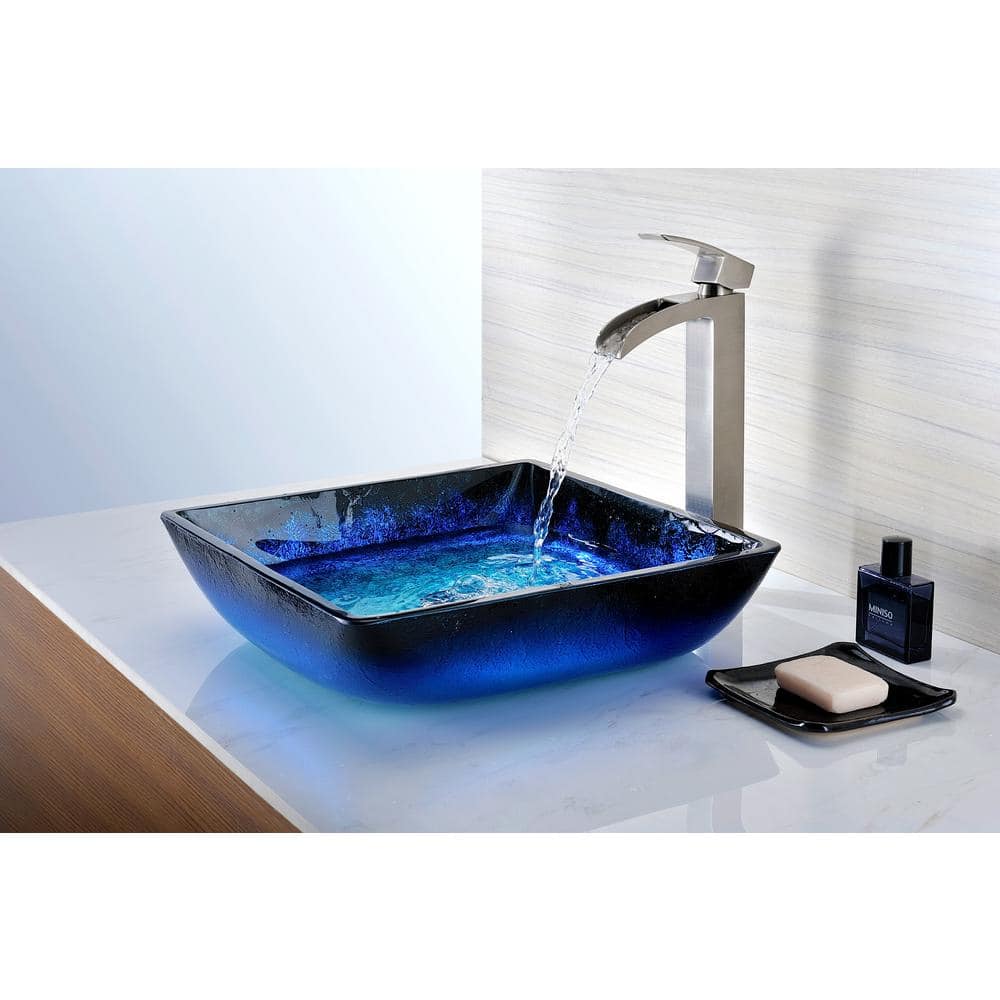 Blazing Blue Tempered Glass Square Above-Counter Vessel Sink